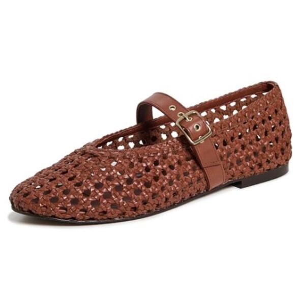 Madewell Remy Open Weave Mary Jane Flats 7.5 Brown NWT Leather NU875 Grommet - Picture 2 of 5